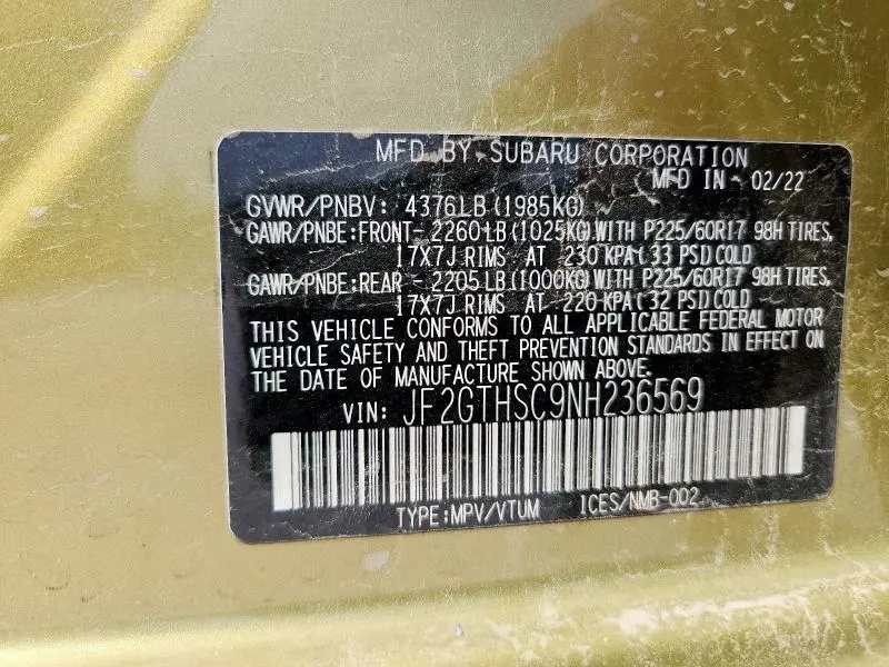 2022 SUBARU CROSSTREK SPORT  