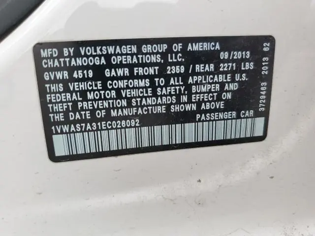 2014 VOLKSWAGEN PASSAT S  