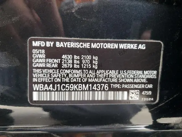 2019 BMW 430I GRAN COUPE  