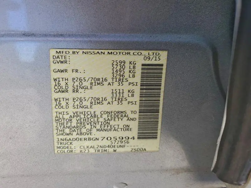 2016 NISSAN FRONTIER S  