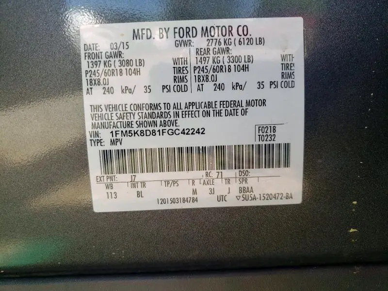 2015 FORD EXPLORER XLT  
