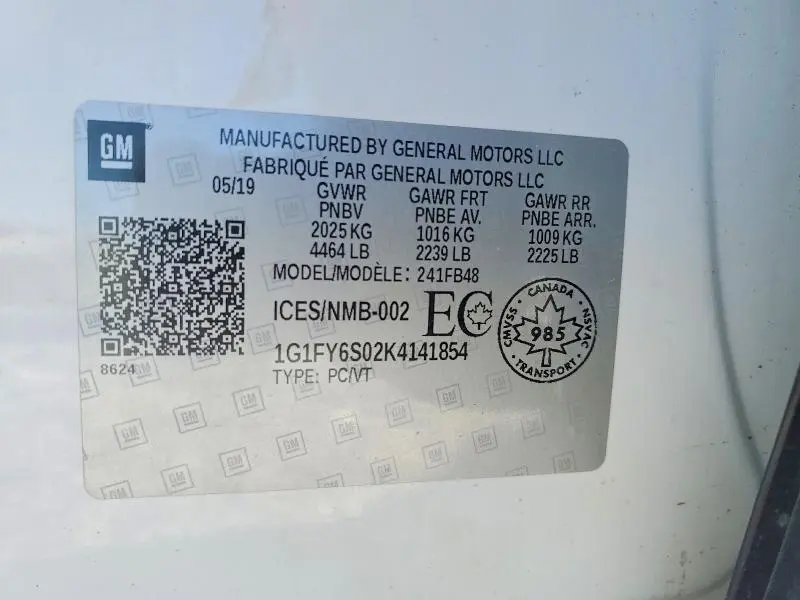 2019 CHEVROLET BOLT EV LT  