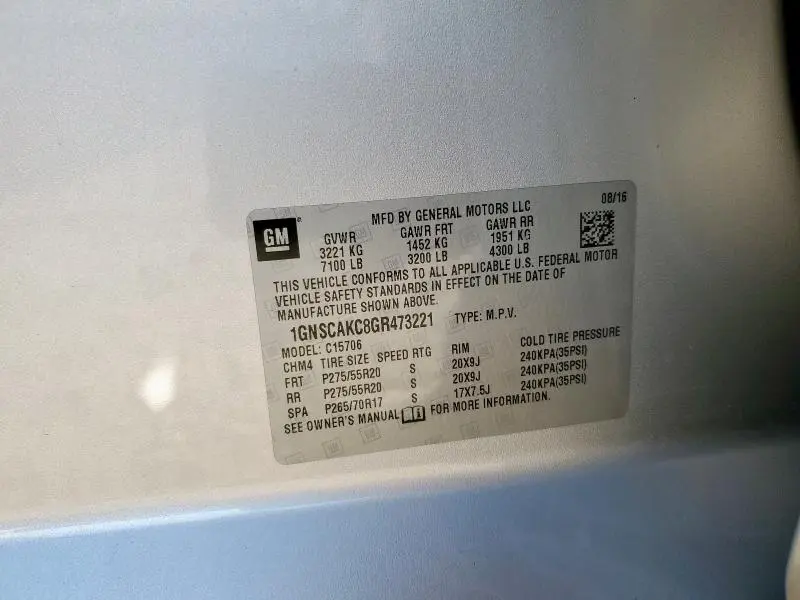 2016 CHEVROLET TAHOE C1500 LS  