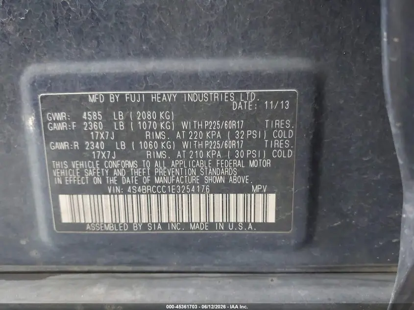 2014 SUBARU OUTBACK 2.5I PREMIUM