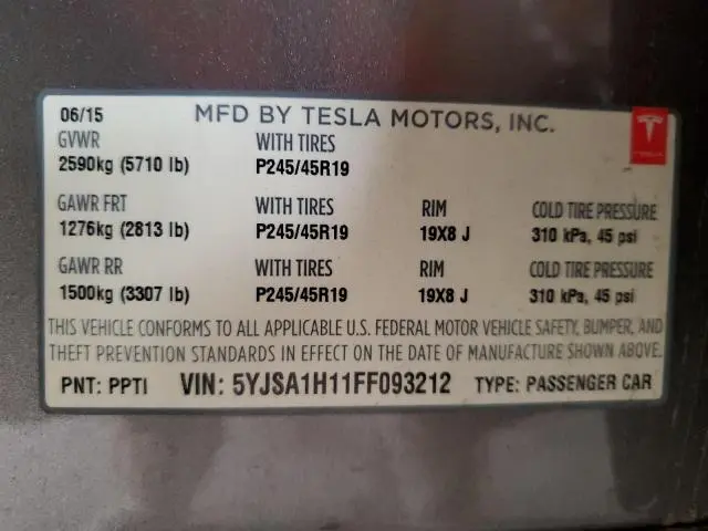 2015 TESLA MODEL S 85  