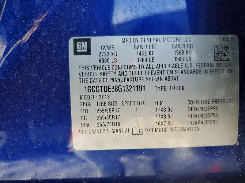 2016 CHEVROLET COLORADO Z71  