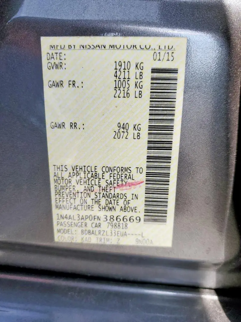 2015 NISSAN ALTIMA 2.5  