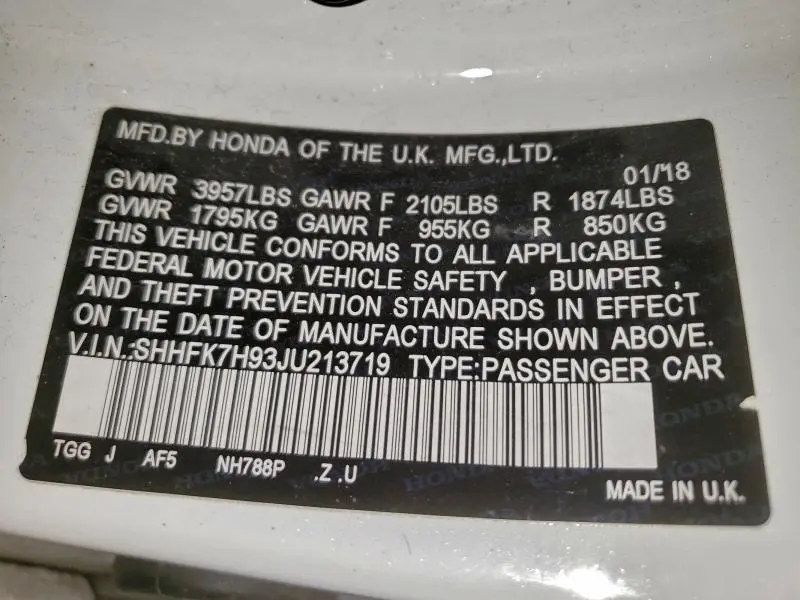 2018 HONDA CIVIC SPORT TOURING  