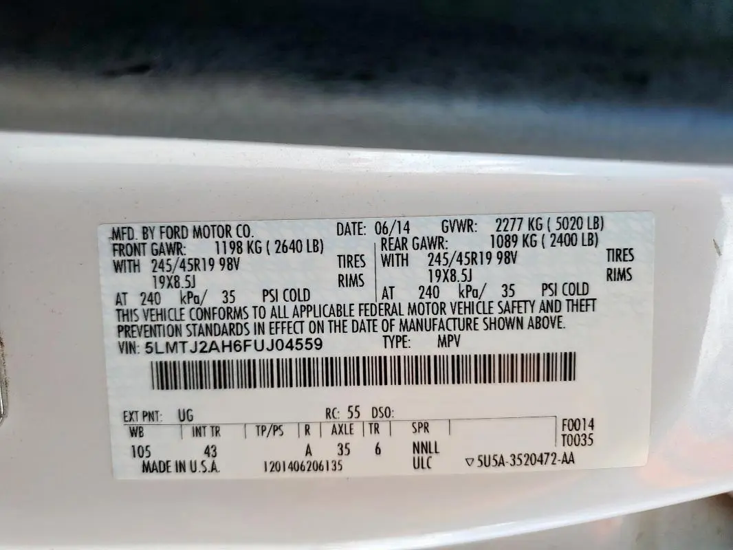 2015 LINCOLN MKC   