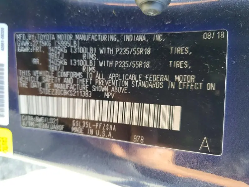 2019 TOYOTA SIENNA SE PREMIUM 7-PASSENGER  