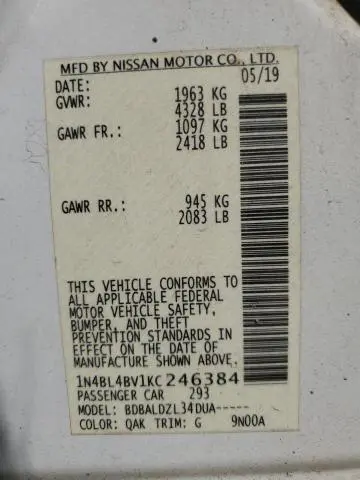 2019 NISSAN ALTIMA S  