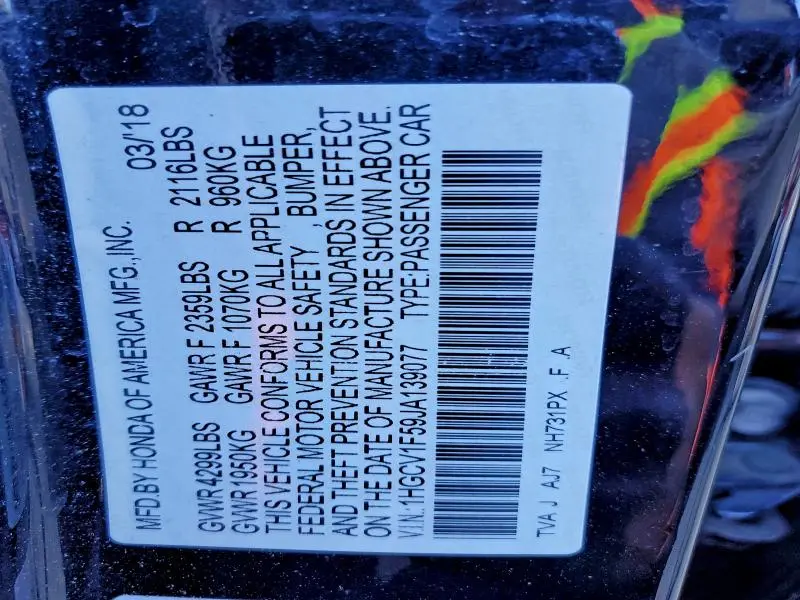 2018 HONDA ACCORD EXL  