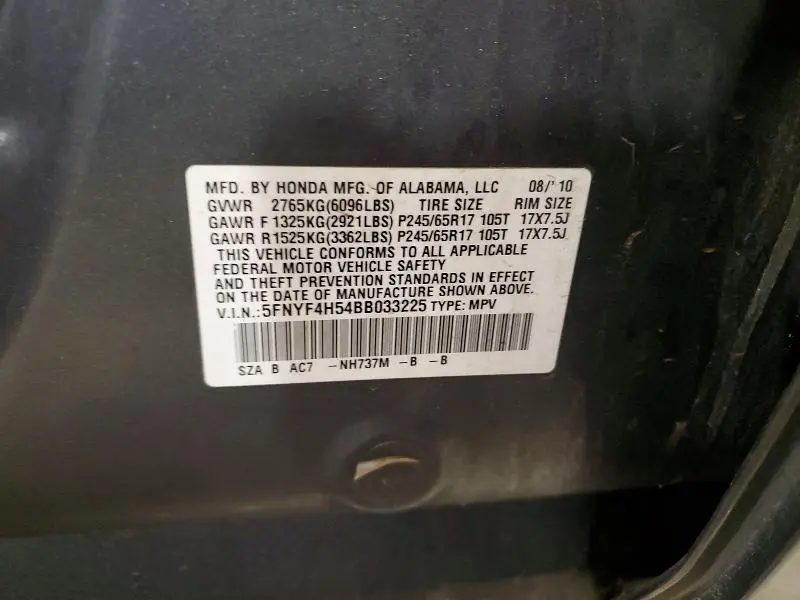 2011 HONDA PILOT EXL  