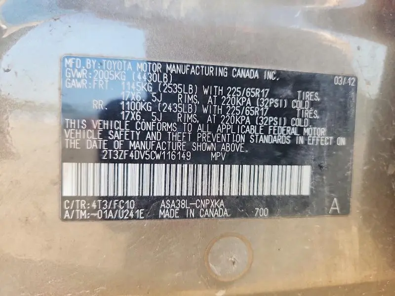 2012 TOYOTA RAV4 BASE  