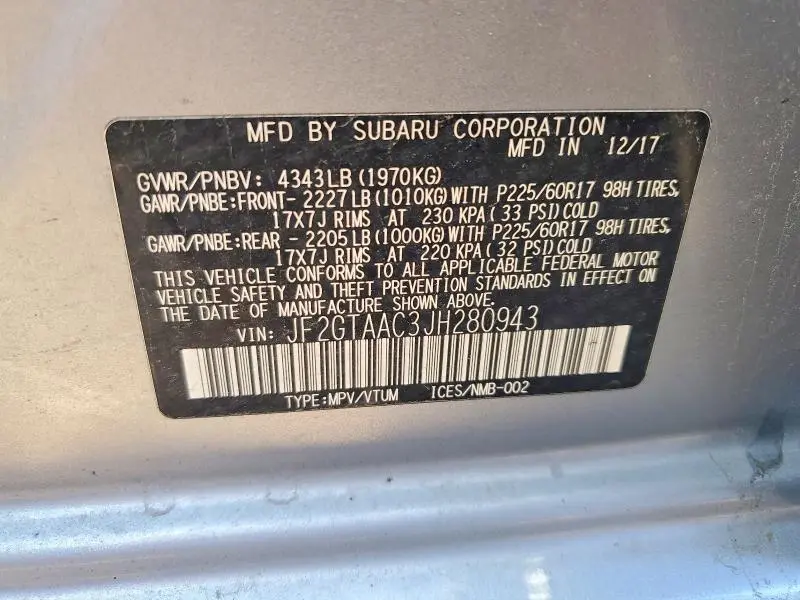 2018 SUBARU CROSSTREK   