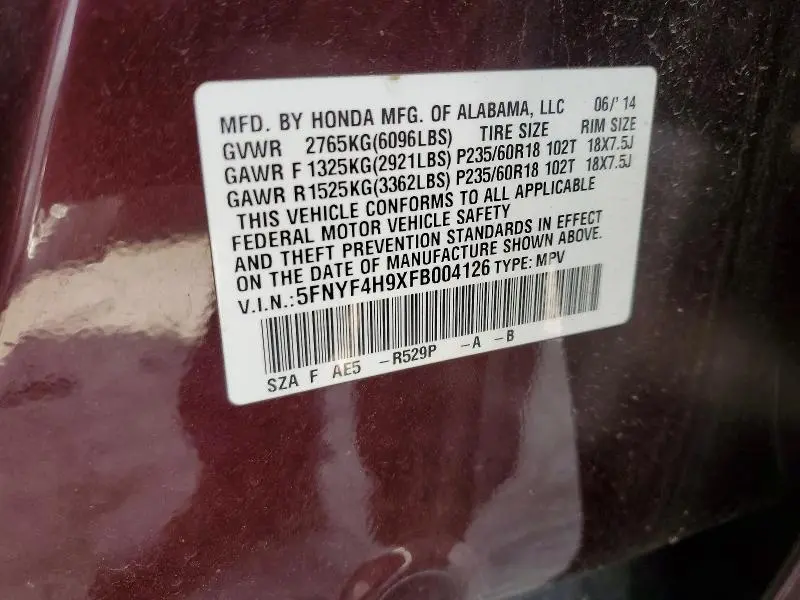2015 HONDA PILOT TOURING  