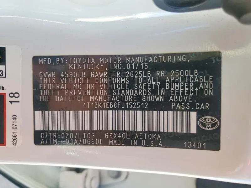 2015 TOYOTA AVALON XLE TOURING  