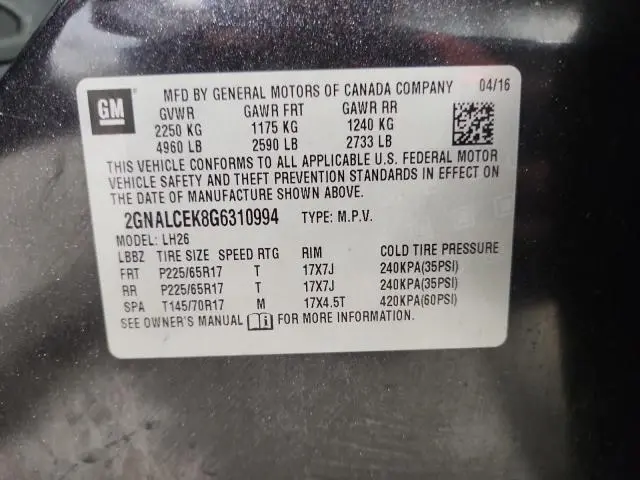 2016 CHEVROLET EQUINOX LT  