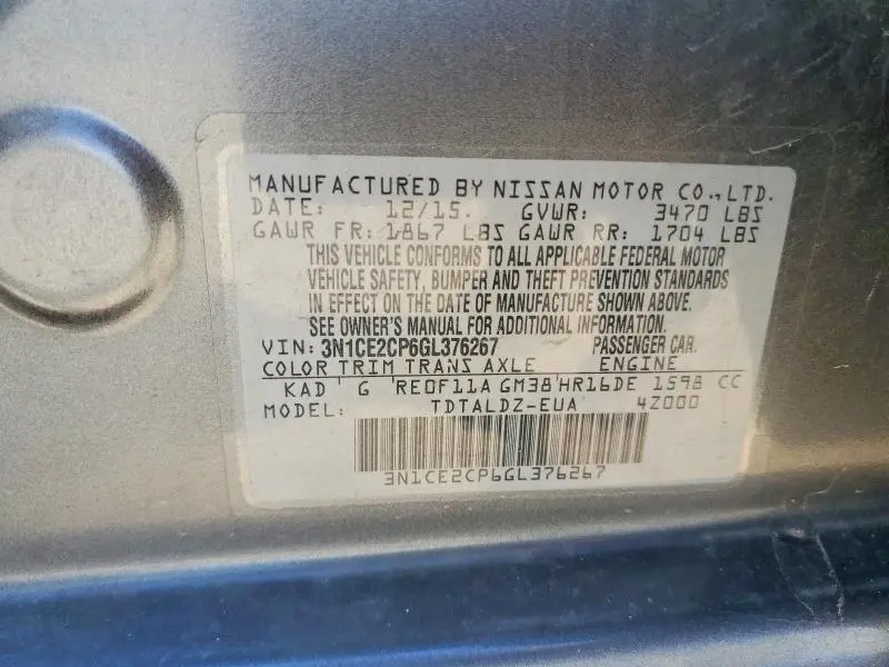 2016 NISSAN VERSA NOTE SV  