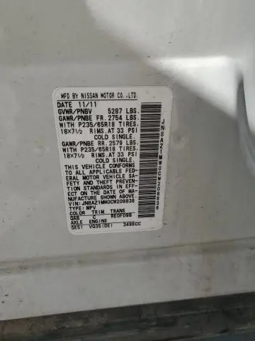 2012 NISSAN MURANO S  