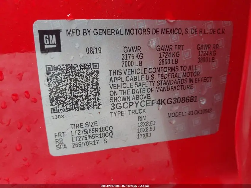 2019 CHEVROLET SILVERADO 1500 CUSTOM TRAIL BOSS