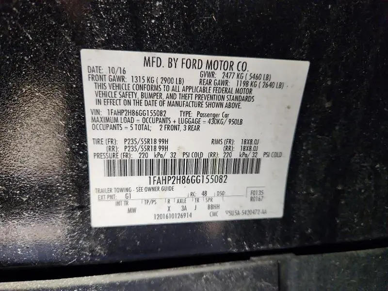 2016 FORD TAURUS SEL  