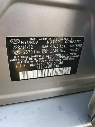 2012 HYUNDAI AZERA GLS  