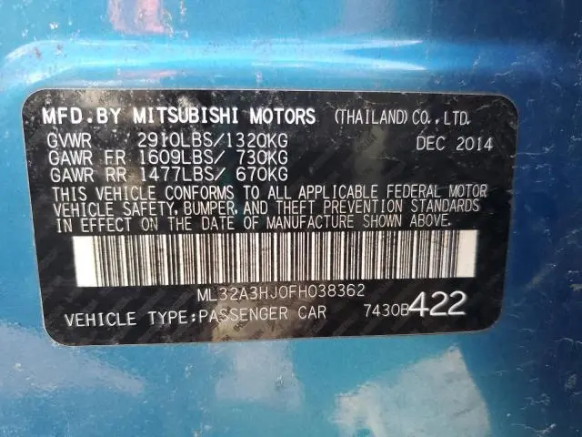 2015 MITSUBISHI MIRAGE DE
