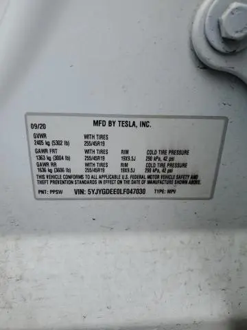 2020 TESLA MODEL Y 