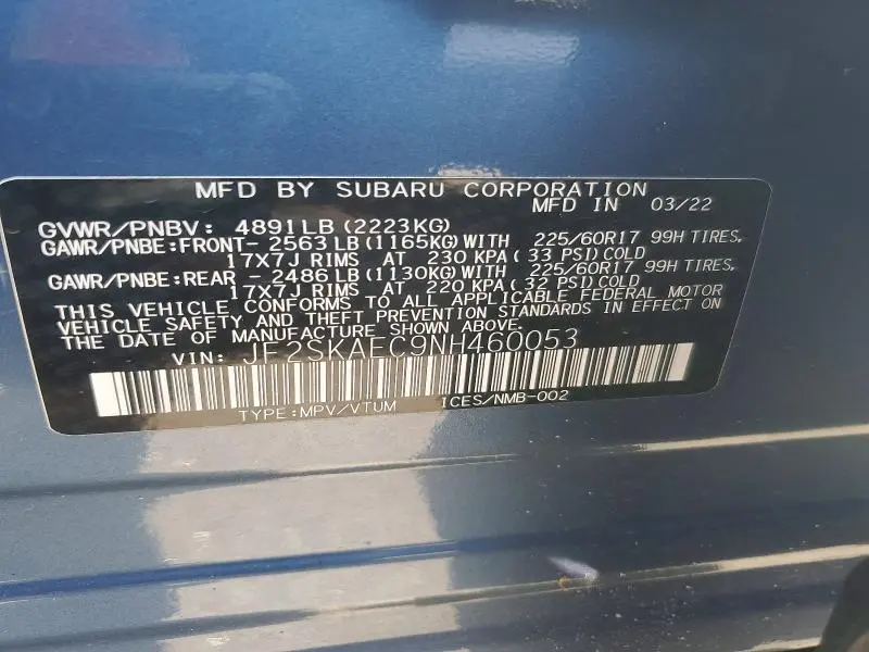 2022 SUBARU FORESTER PREMIUM  