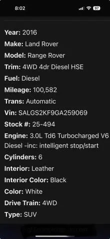 2016 LAND ROVER RANGE ROVER HSE  