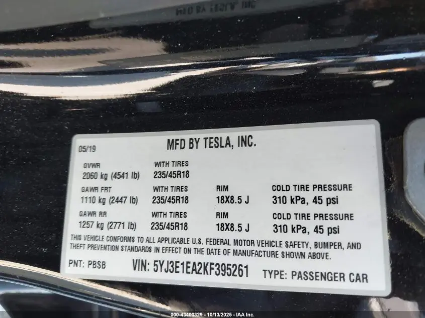 2019 TESLA MODEL 3  