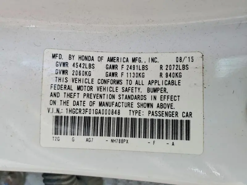 2016 HONDA ACCORD   