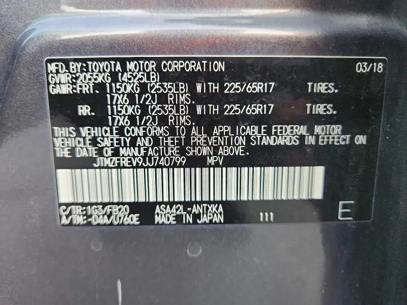 2018 TOYOTA RAV4 LE  