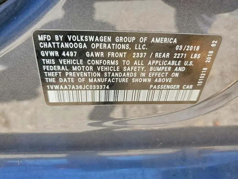 2018 VOLKSWAGEN PASSAT S  