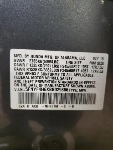 2011 HONDA PILOT EXL  