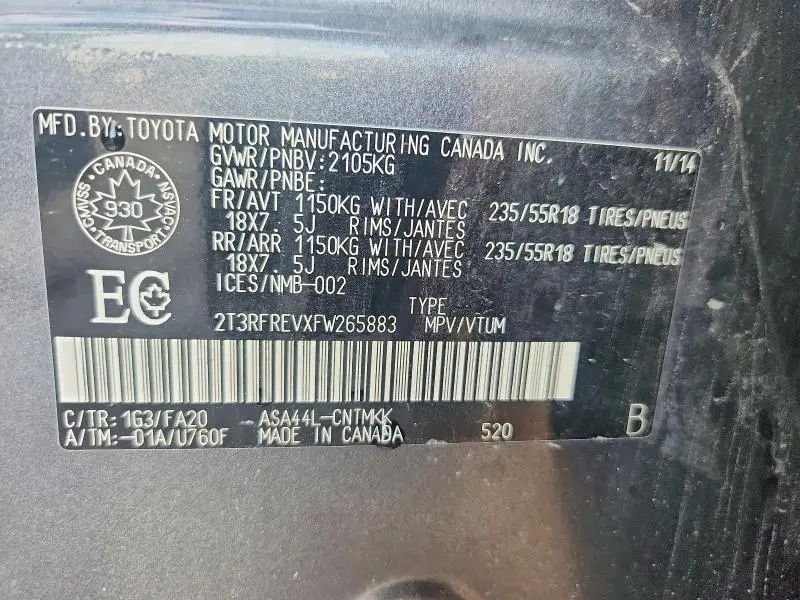 2015 TOYOTA RAV4 XLE  
