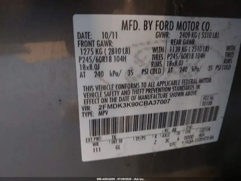 2012 FORD EDGE LIMITED