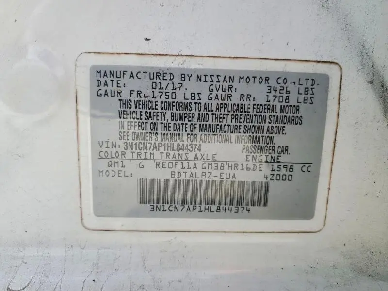 2017 NISSAN VERSA 1.6 S  