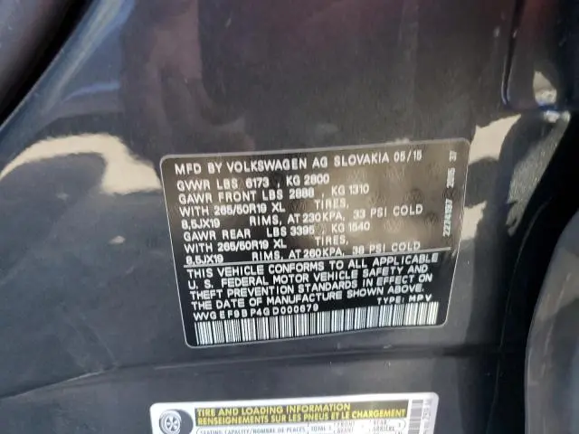 2016 VOLKSWAGEN TOUAREG SPORT  