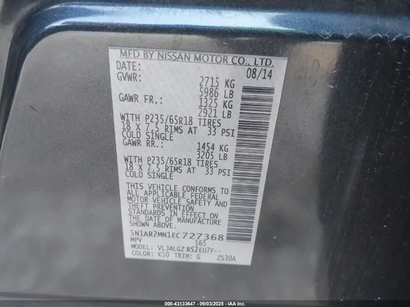 2014 NISSAN PATHFINDER SL