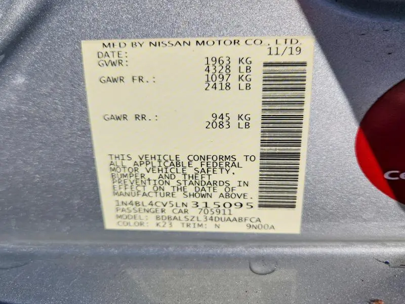 2020 NISSAN ALTIMA SR  