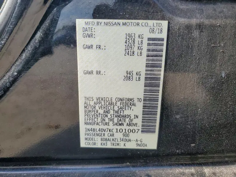 2019 NISSAN ALTIMA SV  