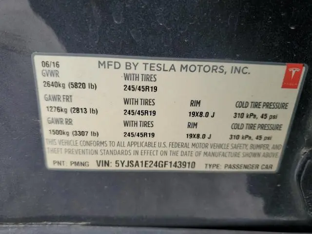 2016 TESLA MODEL S   
