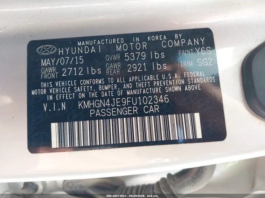 2015 HYUNDAI GENESIS 3.8