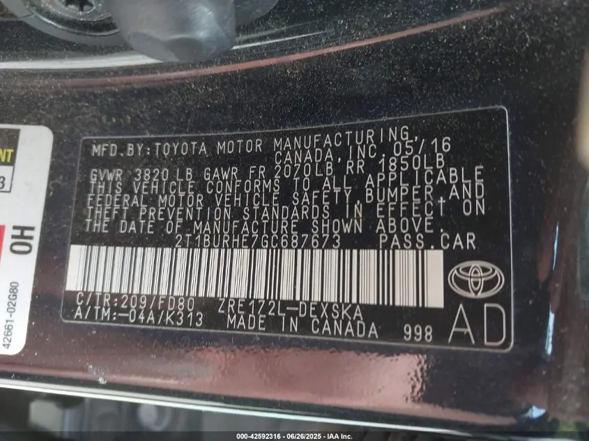 2016 TOYOTA COROLLA S PLUS