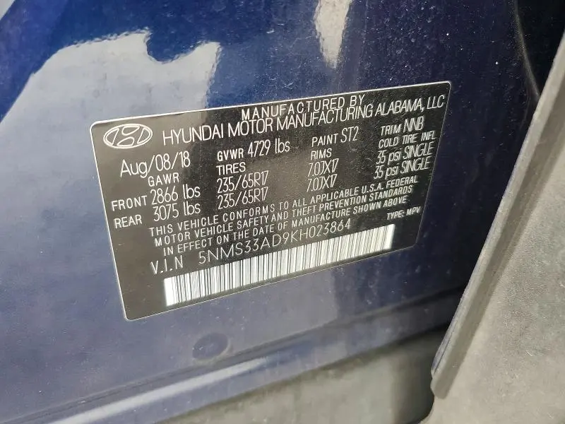 2019 HYUNDAI SANTA FE SEL 2.4L  