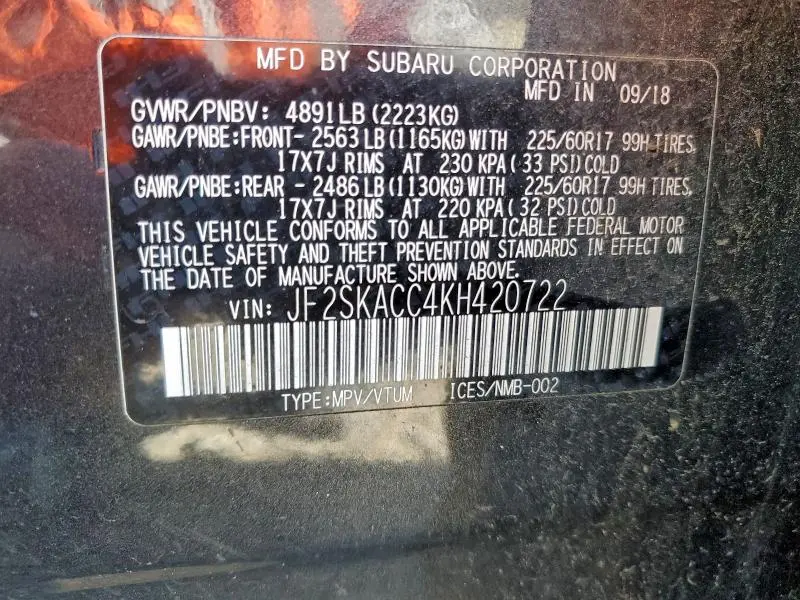 2019 SUBARU FORESTER   