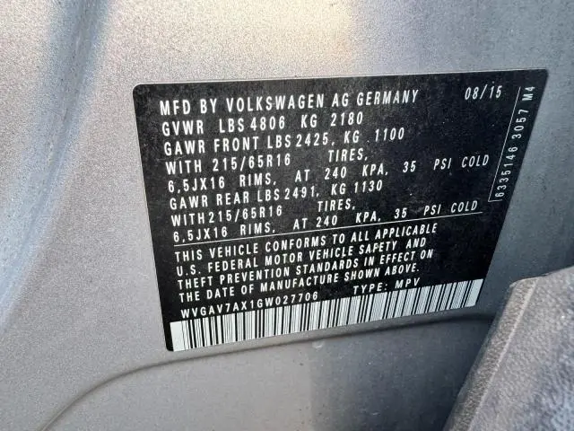 2016 VOLKSWAGEN TIGUAN S  