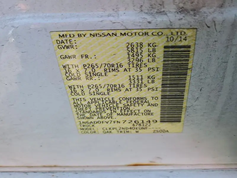 2015 NISSAN FRONTIER SV  